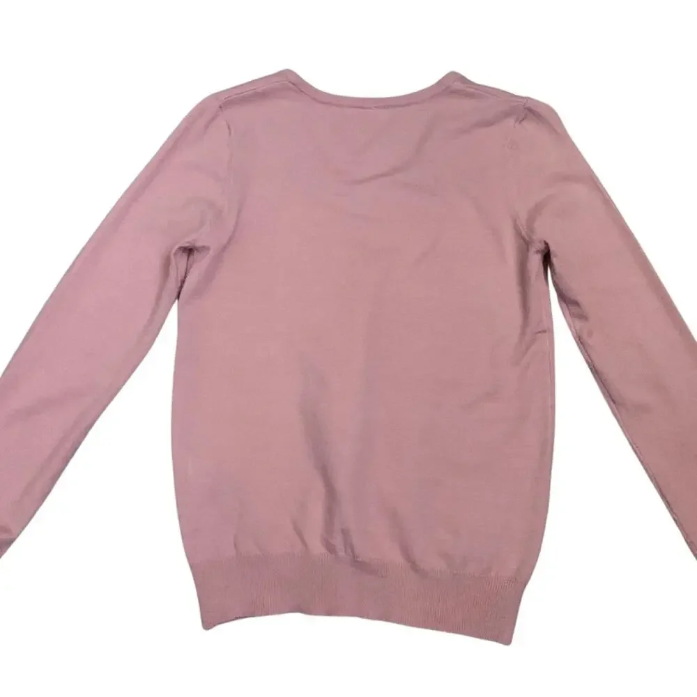 2/$30 Soft Pink Blush VNeck Long Sleeve Sweater Feminine Preppy 90s Minimalism - Picture 7 of 9